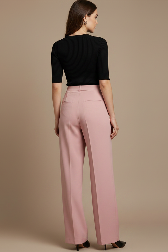 Pantalon Fluide Rose Taille Haute Ample Plissé Élégant - Viscose - vue 2