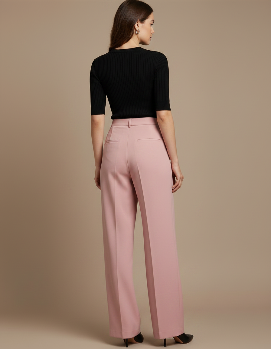 Pantalon Fluide Rose Taille Haute Ample Plissé Élégant - Viscose - vue 2