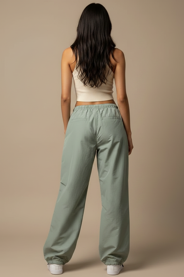 Pantalon Fluide Cargo Vert Ample Taille Basse - Polyester - vue 2