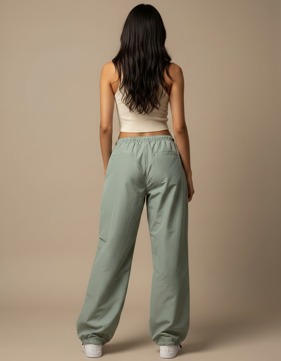 Pantalon Fluide Cargo Vert Ample Taille Basse - Polyester - vue 2