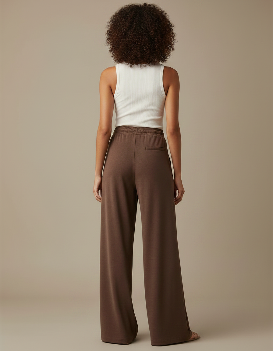 Pantalon Fluide Femme Marron Palazzo - Molleton - vue 2