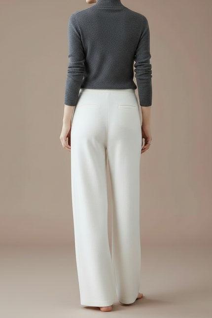 Pantalon Fluide Blanc Laine Mérinos Ample Cordon - vue 2