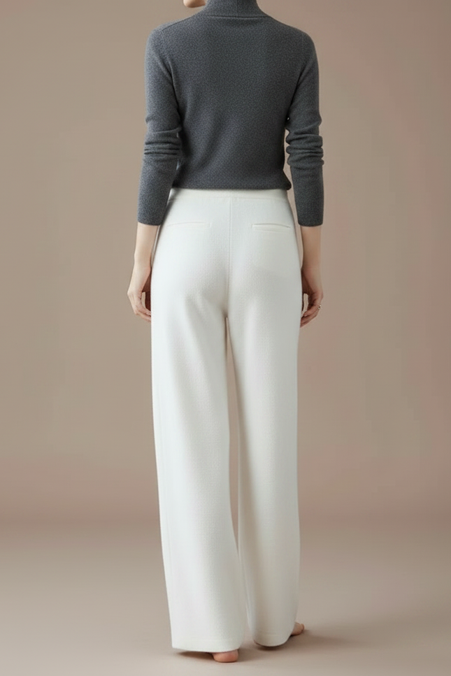 Pantalon Fluide Blanc Laine Mérinos Ample Cordon - vue 2