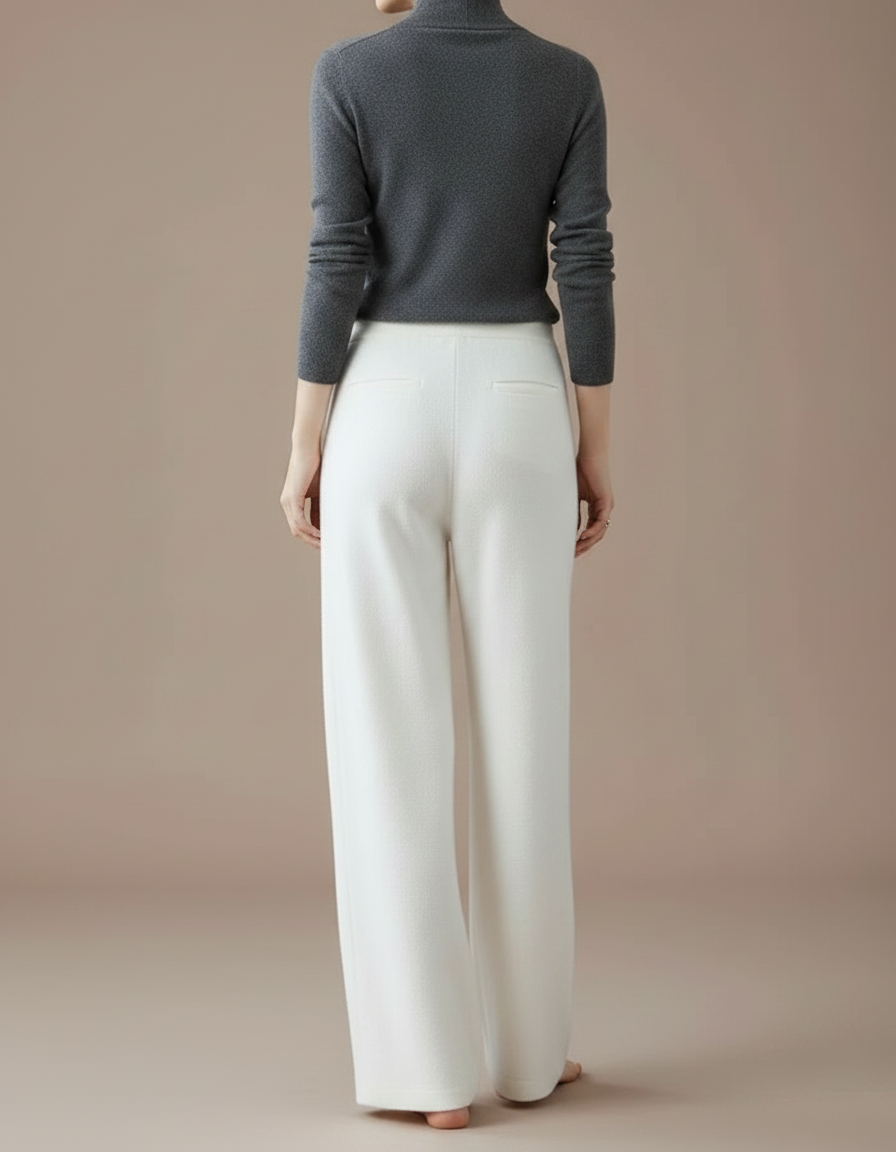 Pantalon Fluide Blanc Laine Mérinos Ample Cordon - vue 2