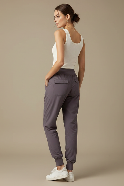 Pantalon Fluide Gris Cordon Sport Jogger Femme - Polyester - vue 2