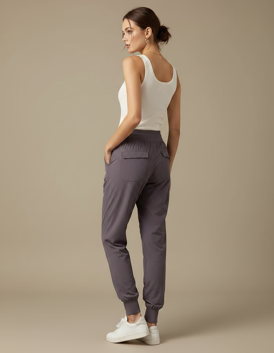 Pantalon Fluide Gris Cordon Sport Jogger Femme - Polyester - vue 2