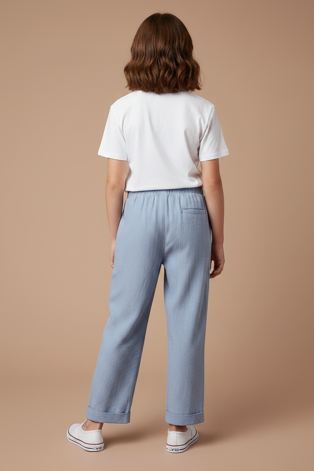 Pantalon Fluide Bleu Ciel Ample Lin Enfant - vue 2