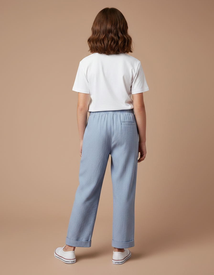 Pantalon Fluide Bleu Ciel Ample Lin Enfant - vue 2