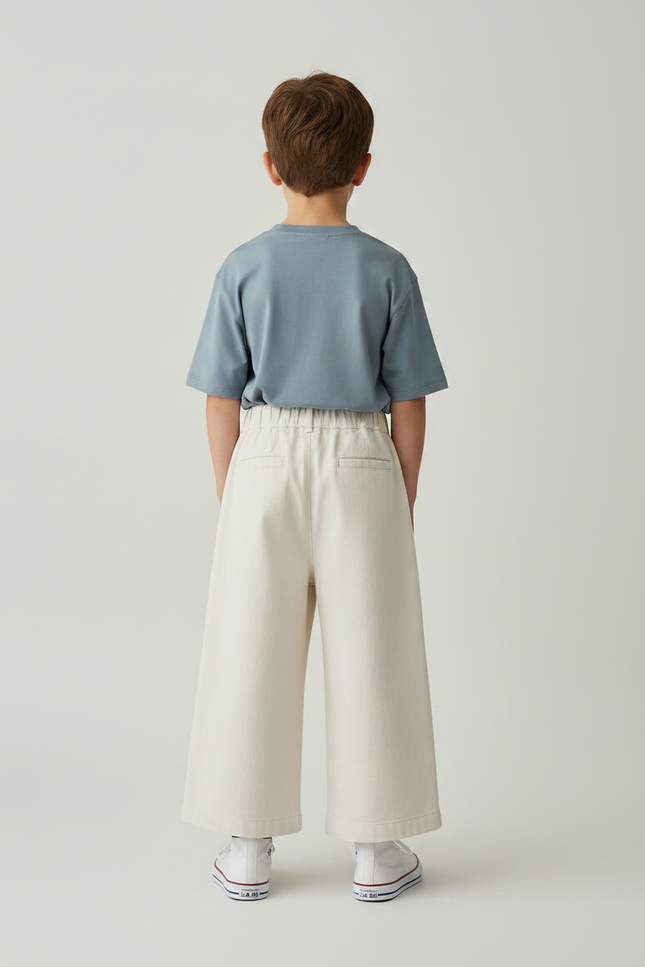 Pantalon Fluide Écru Ample Coton Décontracté Unisexe - Beige - vue 2