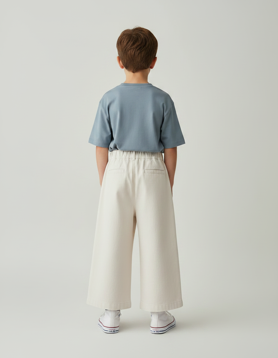 Pantalon Fluide Écru Ample Coton Décontracté Unisexe - Beige - vue 2