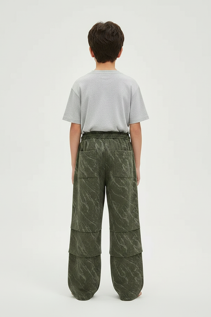 Pantalon Fluide Vert Ample Superposé Arc-en-ciel Enfant - Kaki Molleton - vue 2