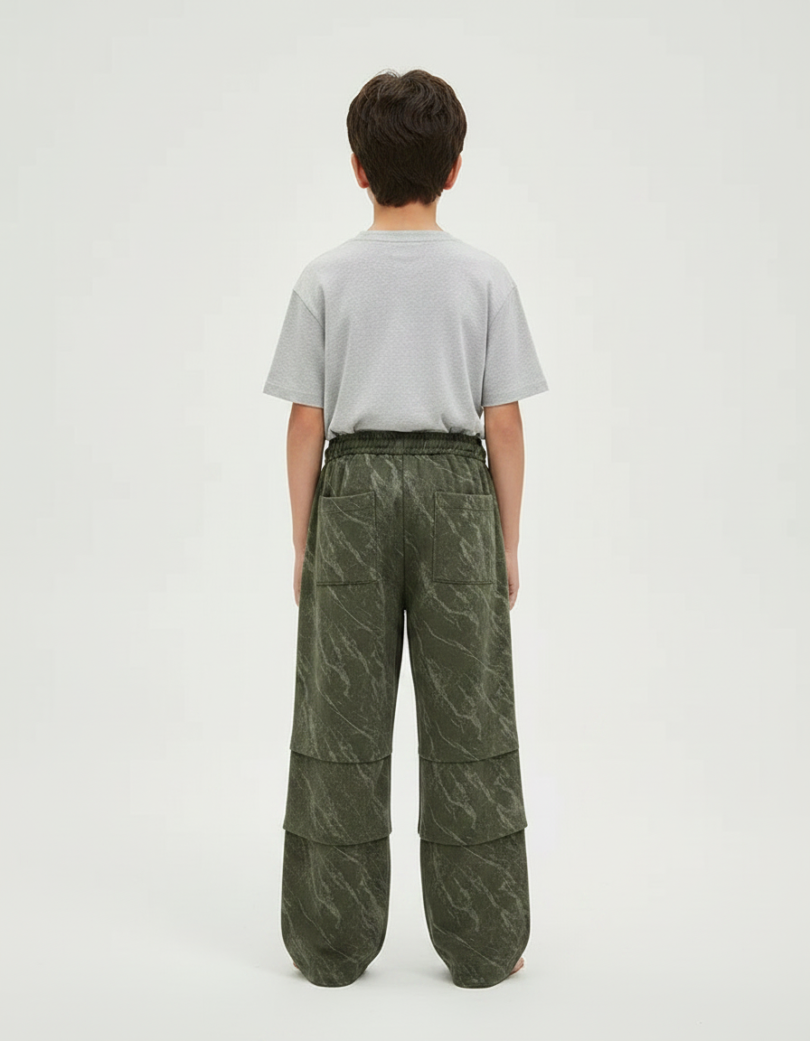 Pantalon Fluide Vert Ample Superposé Arc-en-ciel Enfant - Kaki Molleton - vue 2