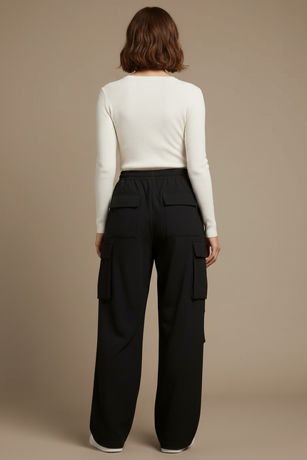 Pantalon Fluide Femme Noir Coupe Ample Polyester - vue 2