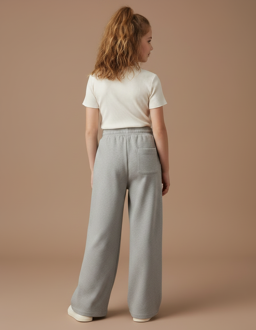 Pantalon Fluide Gris Ample Molletonné Confortable Fille - vue 2