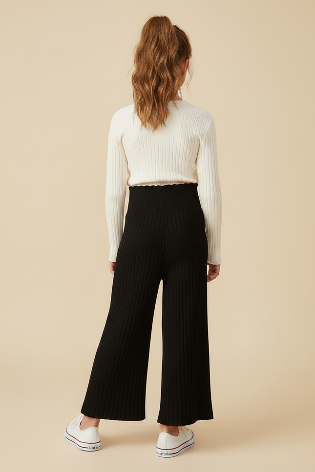 Pantalon Fluide Noir Côtelé Ample Tricoté Hiver Fille - Maille - vue 2