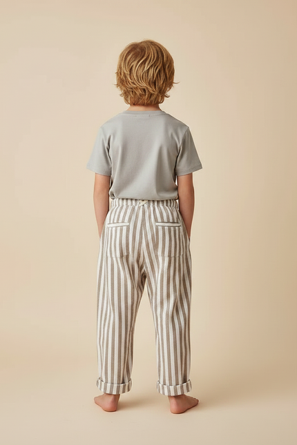 Pantalon Fluide Rayé Marron Blanc Ample Coton - Multicolore - vue 2