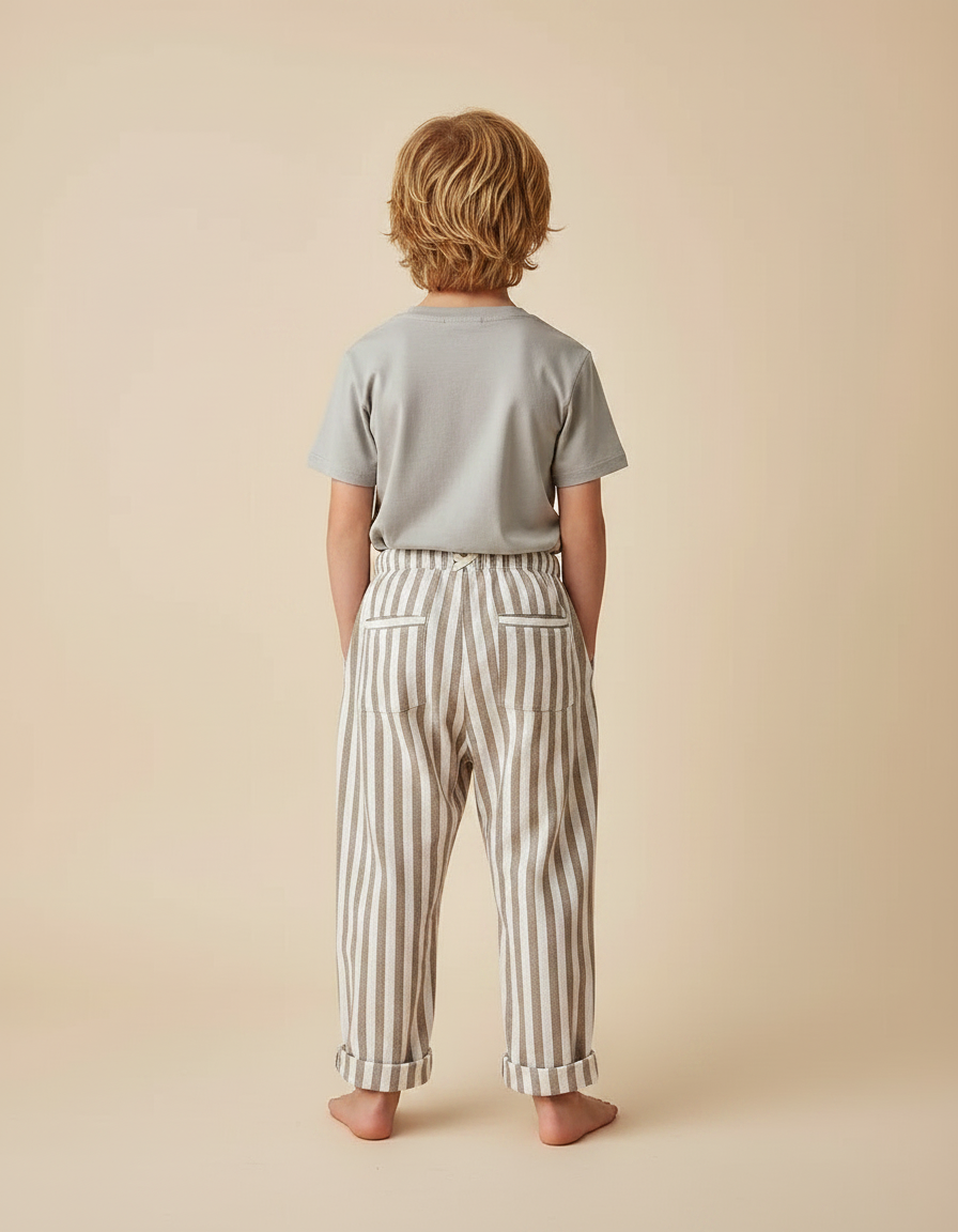 Pantalon Fluide Rayé Marron Blanc Ample Coton - Multicolore - vue 2