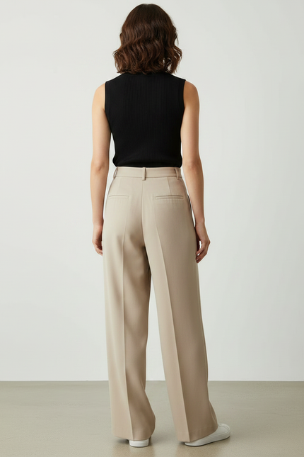 Pantalon Fluide Beige Plissé Ample Élégant Femme - Polyester - vue 2