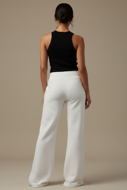 Pantalon Fluide Blanc Ample Confortable Évasé Élégant - Molleton - vue 2