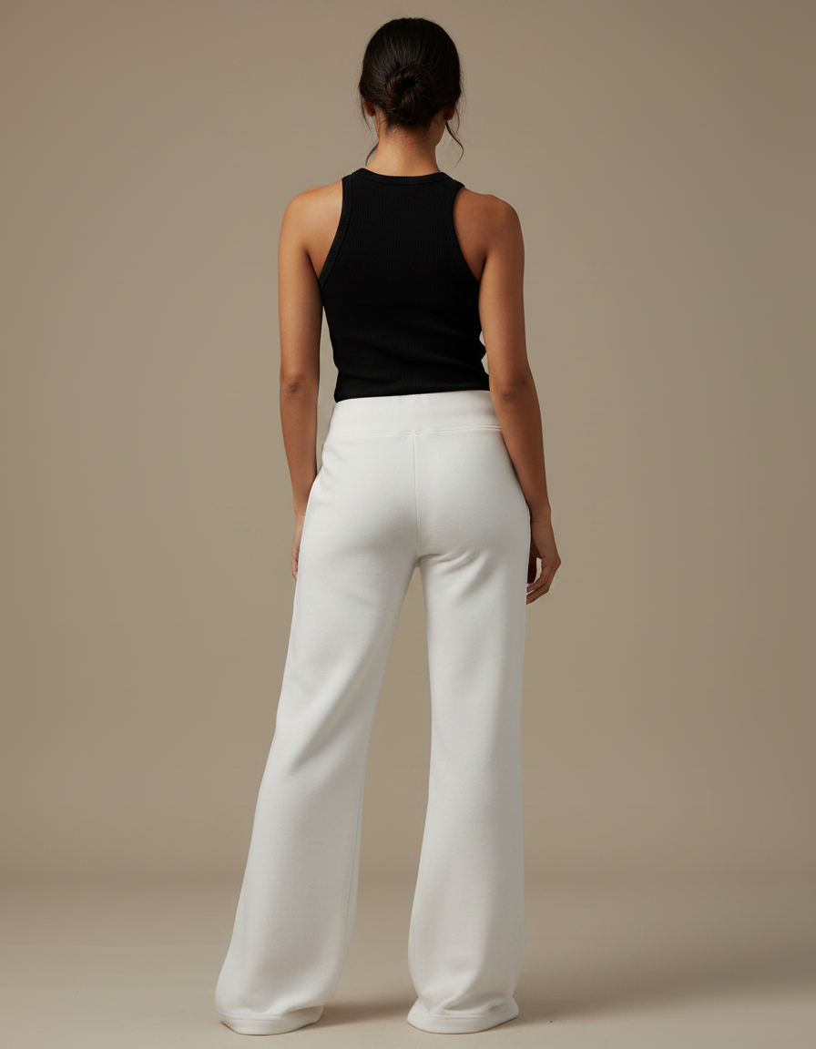 Pantalon Fluide Blanc Ample Confortable Évasé Élégant - Molleton - vue 2