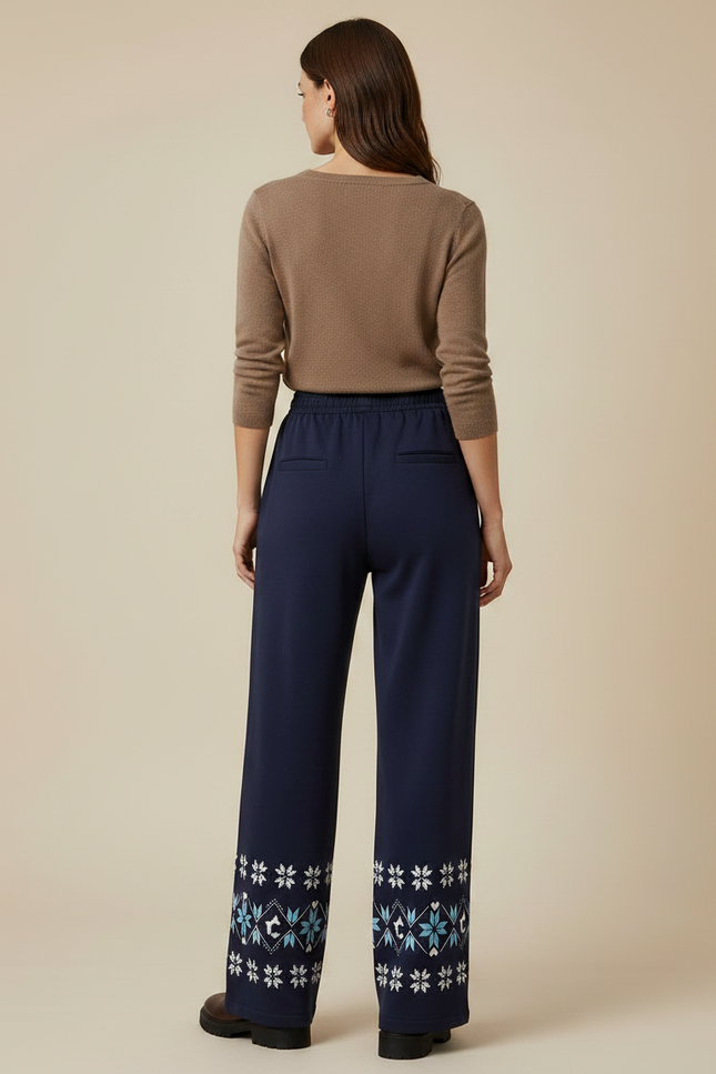 Pantalon Fluide Bleu Marine Imprimé Fair Isle Hiver - Molleton - vue 2