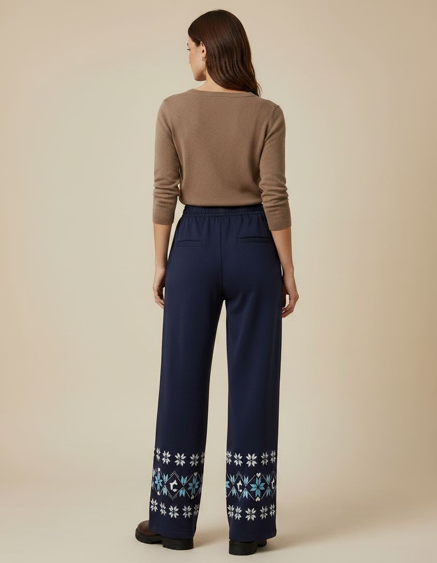 Pantalon Fluide Bleu Marine Imprimé Fair Isle Hiver - Molleton - vue 2