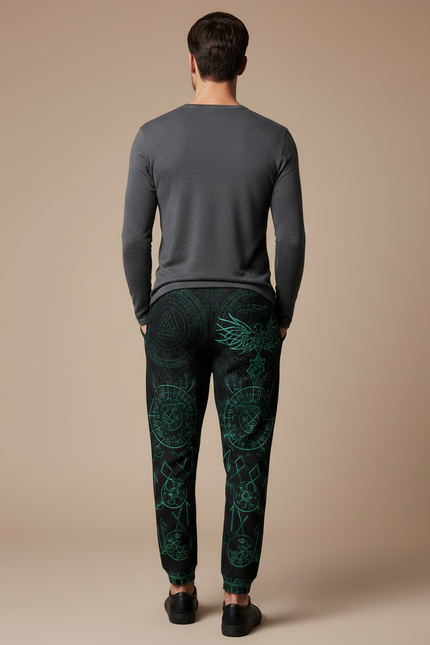 Pantalon Fluide Noir Ample Imprimé Tribal Vert Cordon - Molleton - vue 2