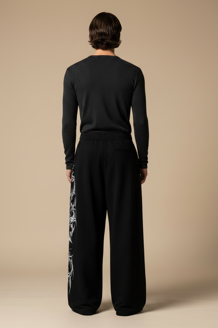 Pantalon Fluide Noir Ample Imprimé Gothique Décontracté Homme - Molleton - vue 2