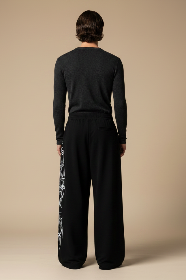 Pantalon Fluide Noir Ample Imprimé Gothique Décontracté Homme - Molleton - vue 2