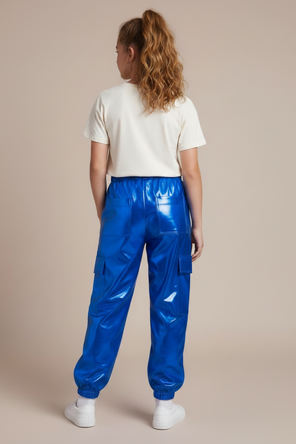 Pantalon Fluide Métallisé Bleu Cargo Brillant Fille - Polyester - vue 2