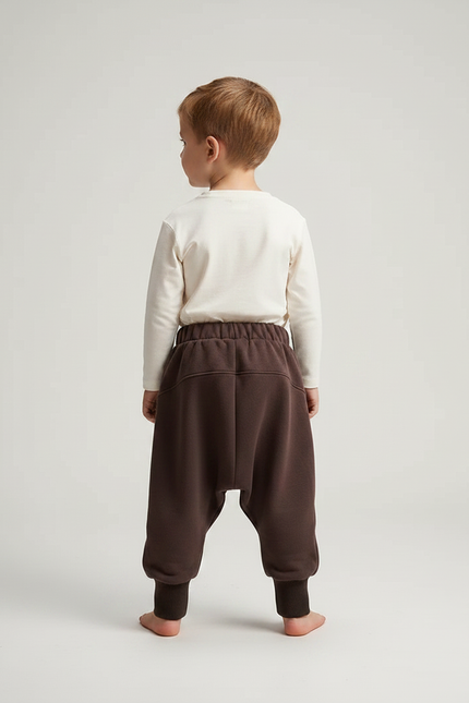 Pantalon Fluide Marron Ample Coton Enfant Décontracté - Molleton - vue 2