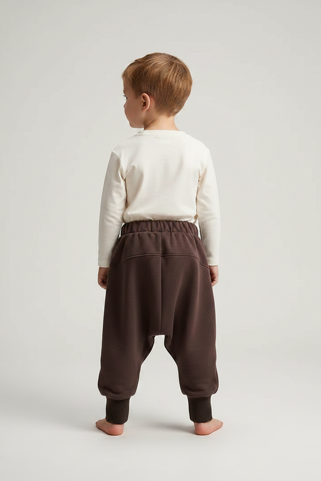 Pantalon Fluide Marron Ample Coton Enfant Décontracté - Molleton - vue 2