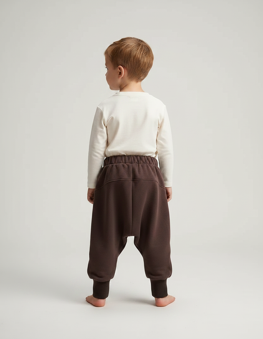 Pantalon Fluide Marron Ample Coton Enfant Décontracté - Molleton - vue 2