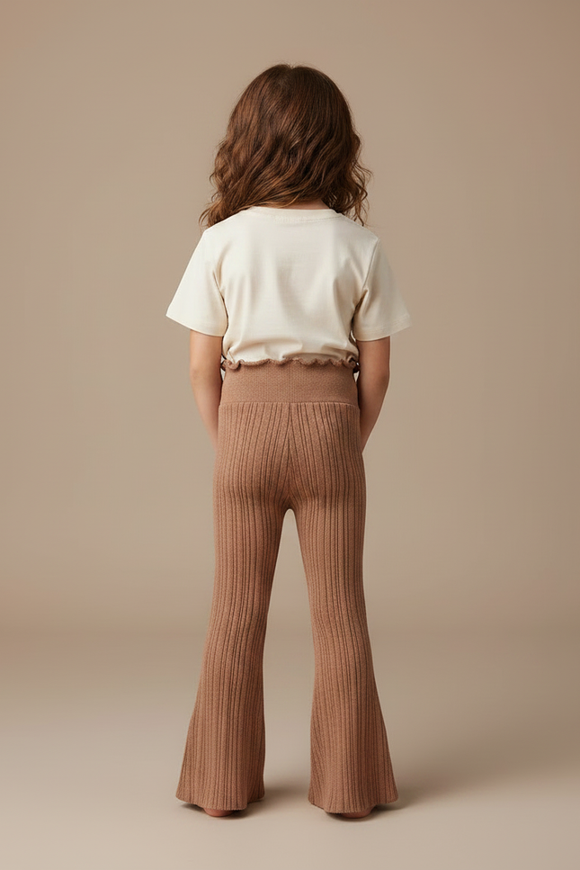 Pantalon Fluide Côtelé Marron Évasé Tricoté Enfant - Maille - vue 2