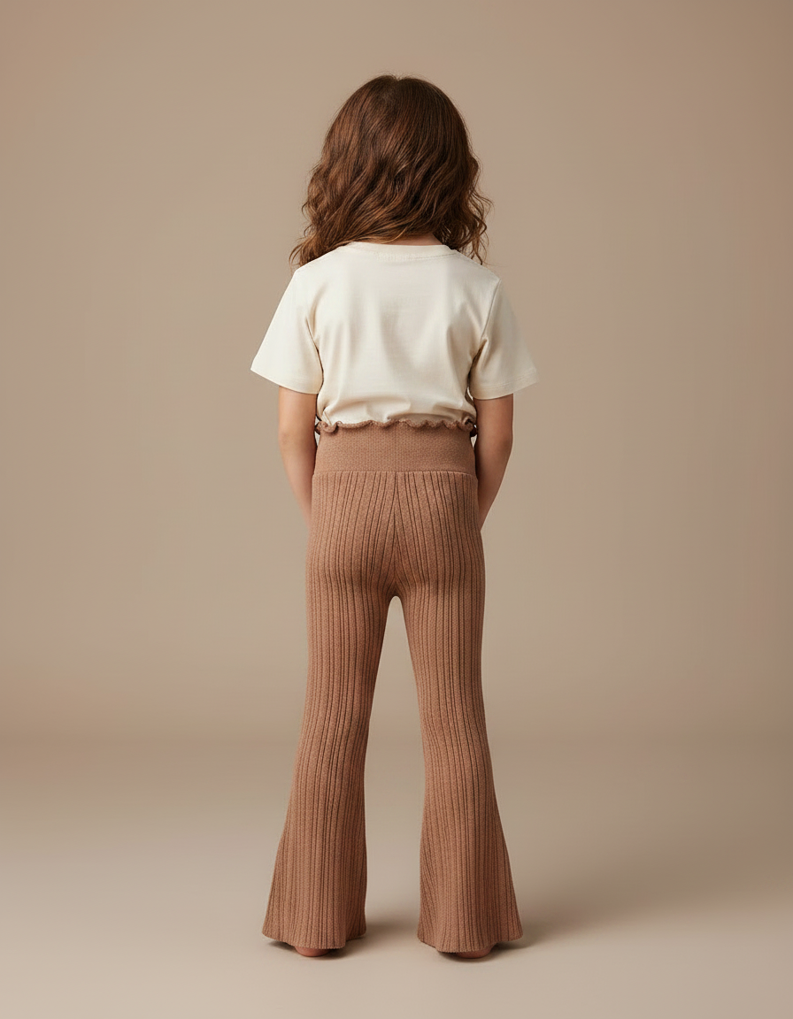 Pantalon Fluide Côtelé Marron Évasé Tricoté Enfant - Maille - vue 2
