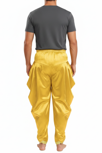 Pantalon Fluide Jaune Satin Ample Drapé Homme - vue 2
