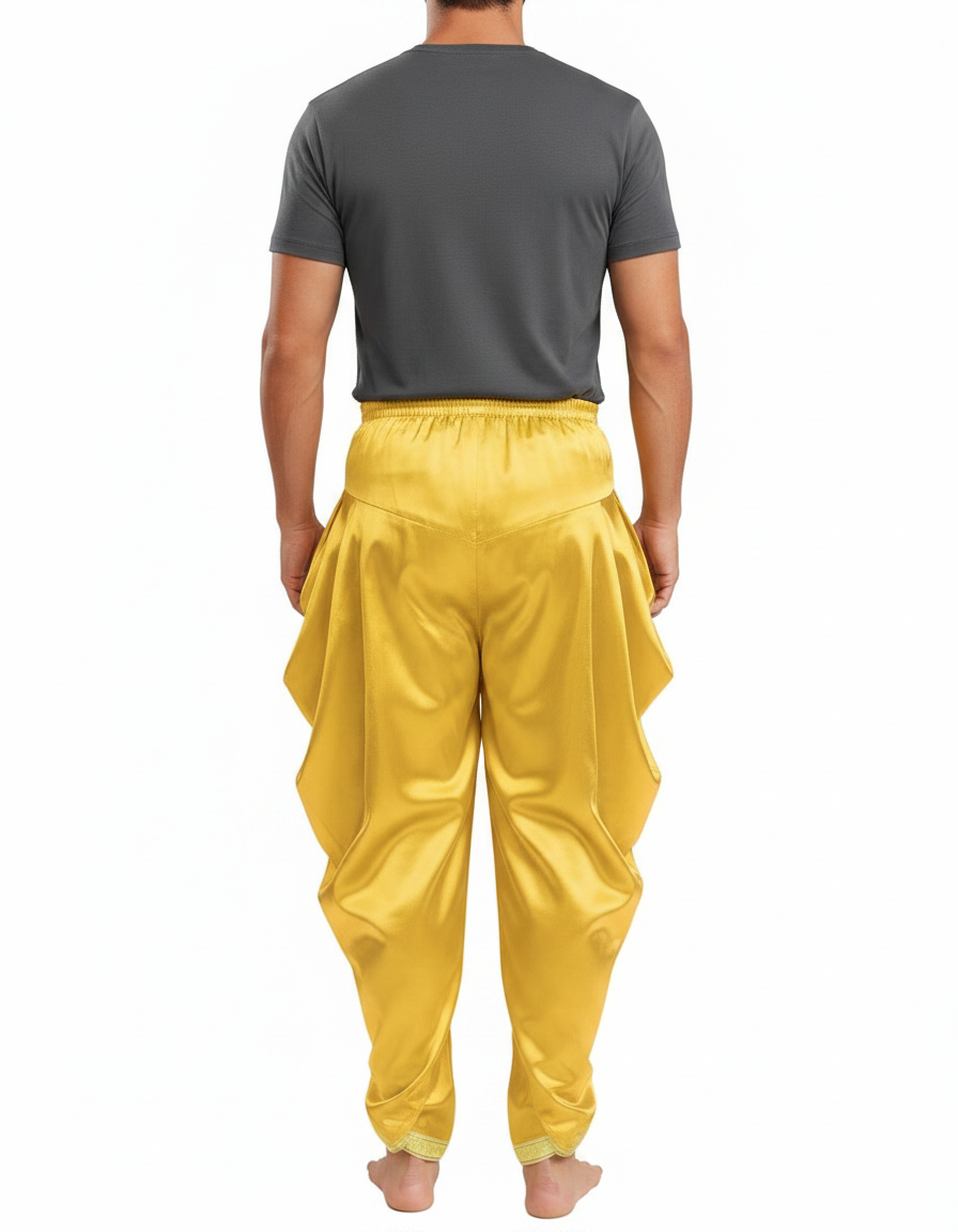 Pantalon Fluide Jaune Satin Ample Drapé Homme - vue 2
