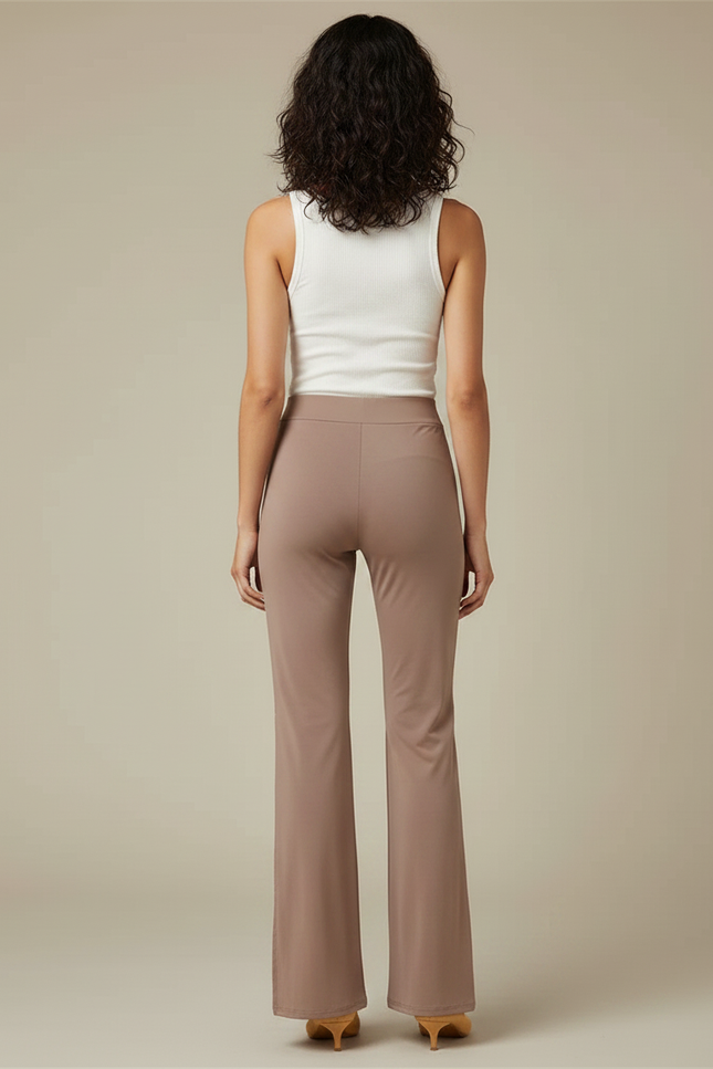 Pantalon Fluide Marron Évasé Fendu Viscose Confortable - vue 2