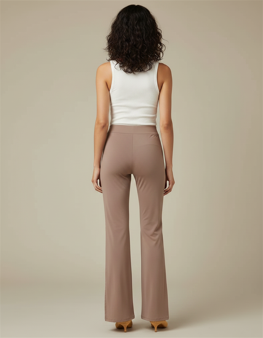 Pantalon Fluide Marron Évasé Fendu Viscose Confortable - vue 2