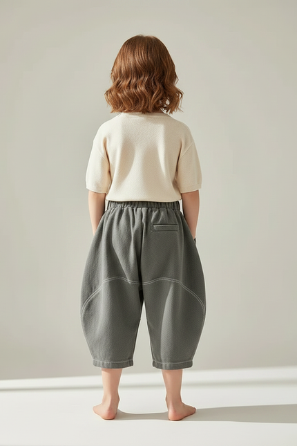 Pantalon Fluide Gris Ample Coton Enfant Doux - Molleton - vue 2