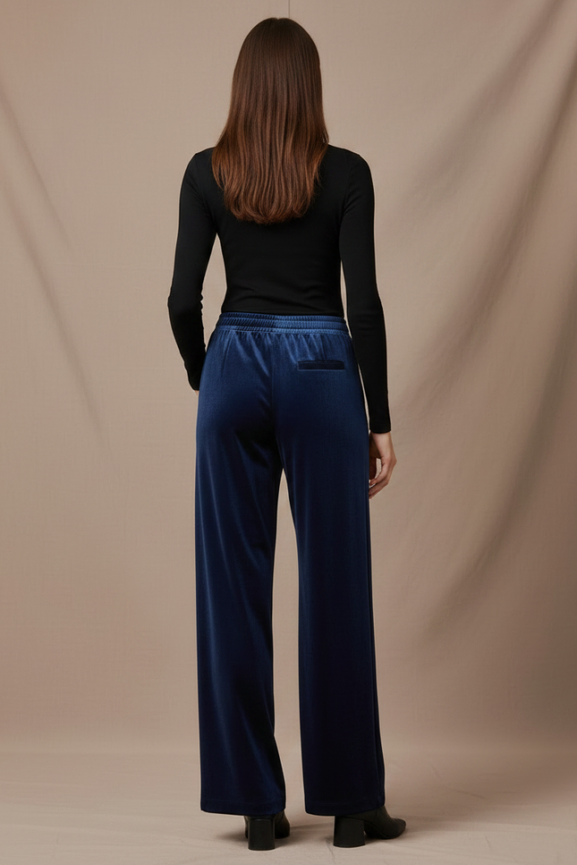 Pantalon Fluide Bleu Velours Ample Élégant Femme - Marine - vue 2