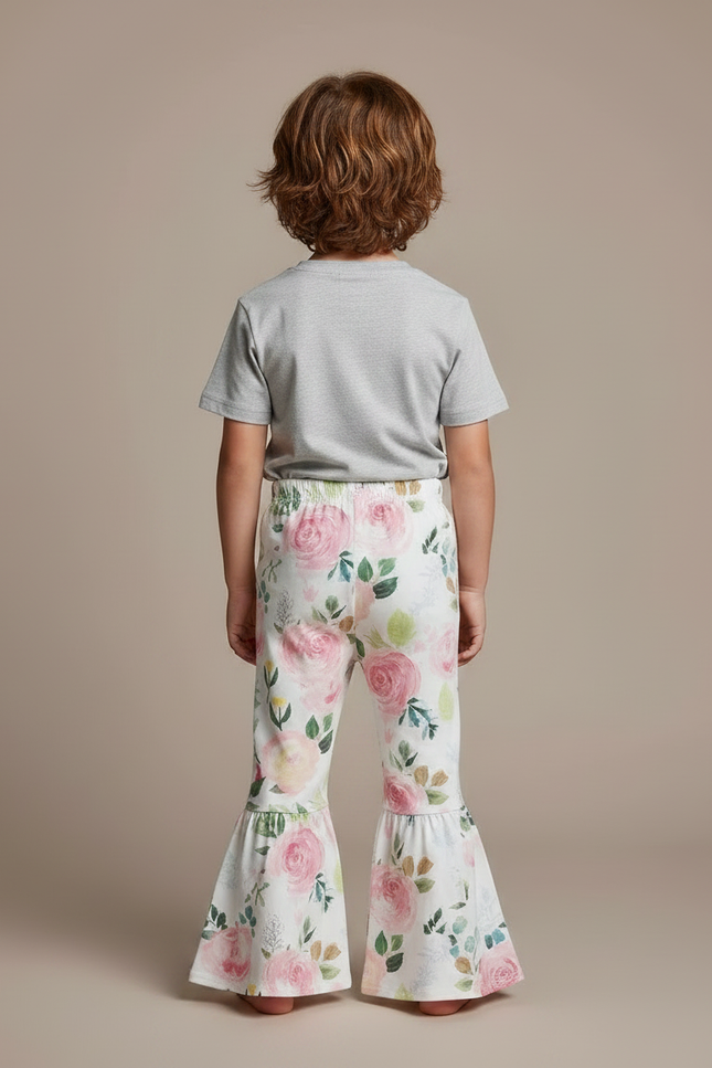 Pantalon Fluide Blanc Floral Évasé Confortable Enfant - Maille - vue 2