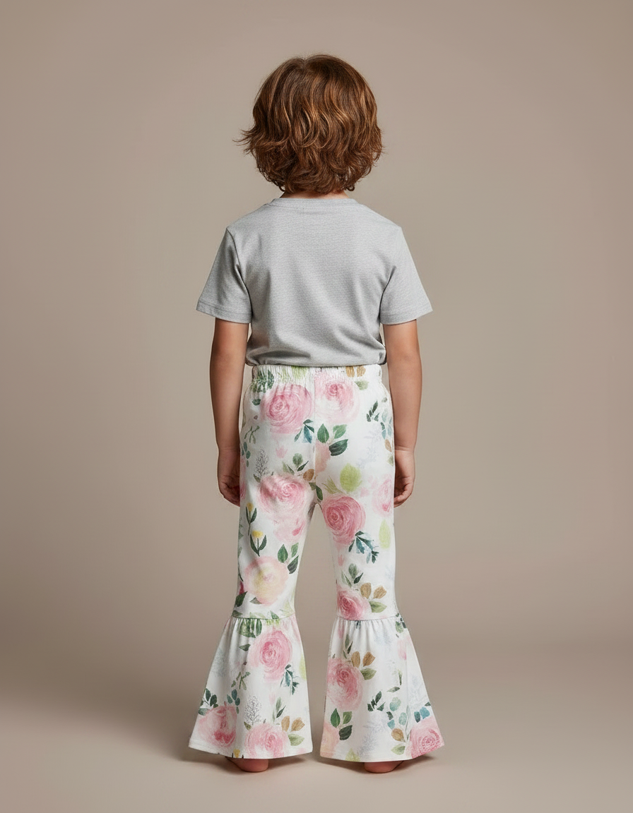 Pantalon Fluide Blanc Floral Évasé Confortable Enfant - Maille - vue 2