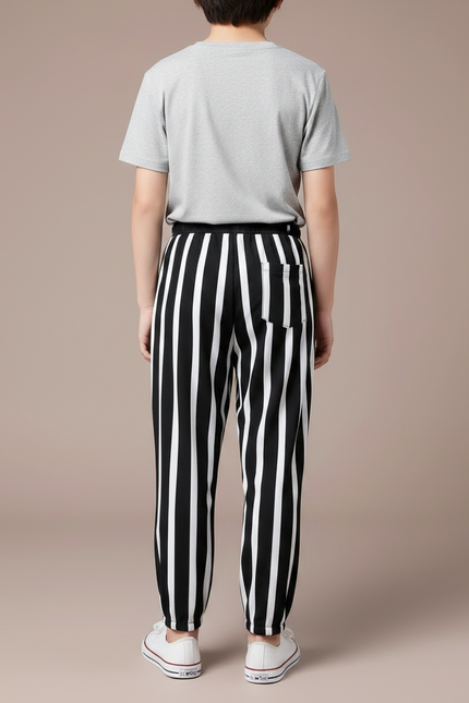 Pantalon Fluide Noir Rayures Blanches Ample Coton Enfant - Imprimé - vue 2