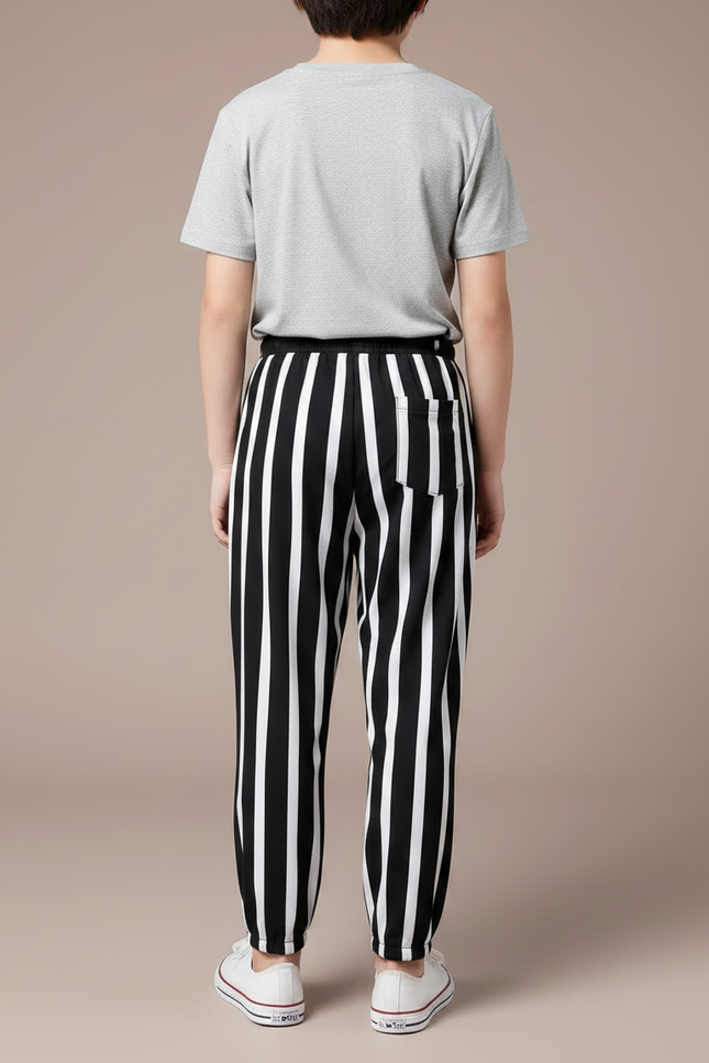 Pantalon Fluide Noir Rayures Blanches Ample Coton Enfant - Imprimé - vue 2