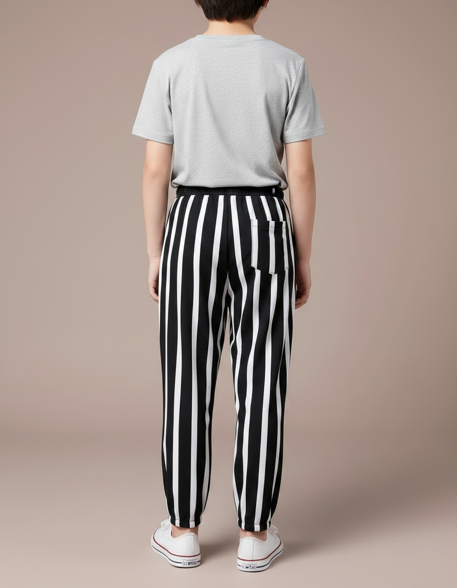 Pantalon Fluide Noir Rayures Blanches Ample Coton Enfant - Imprimé - vue 2