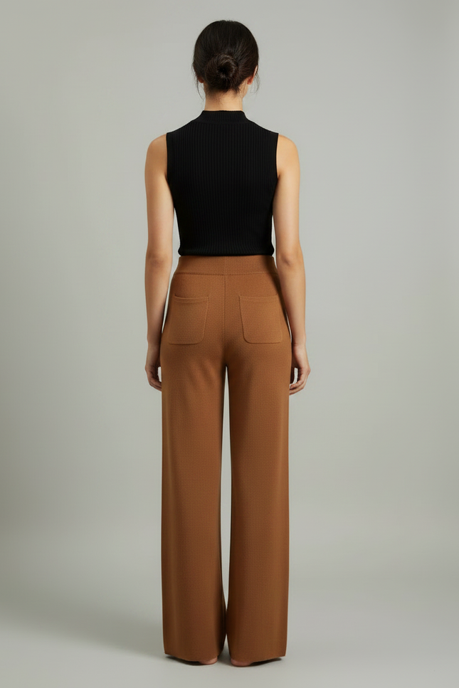 Pantalon Fluide Marron Ample Tricoté Confortable Élégant - Maille - vue 2