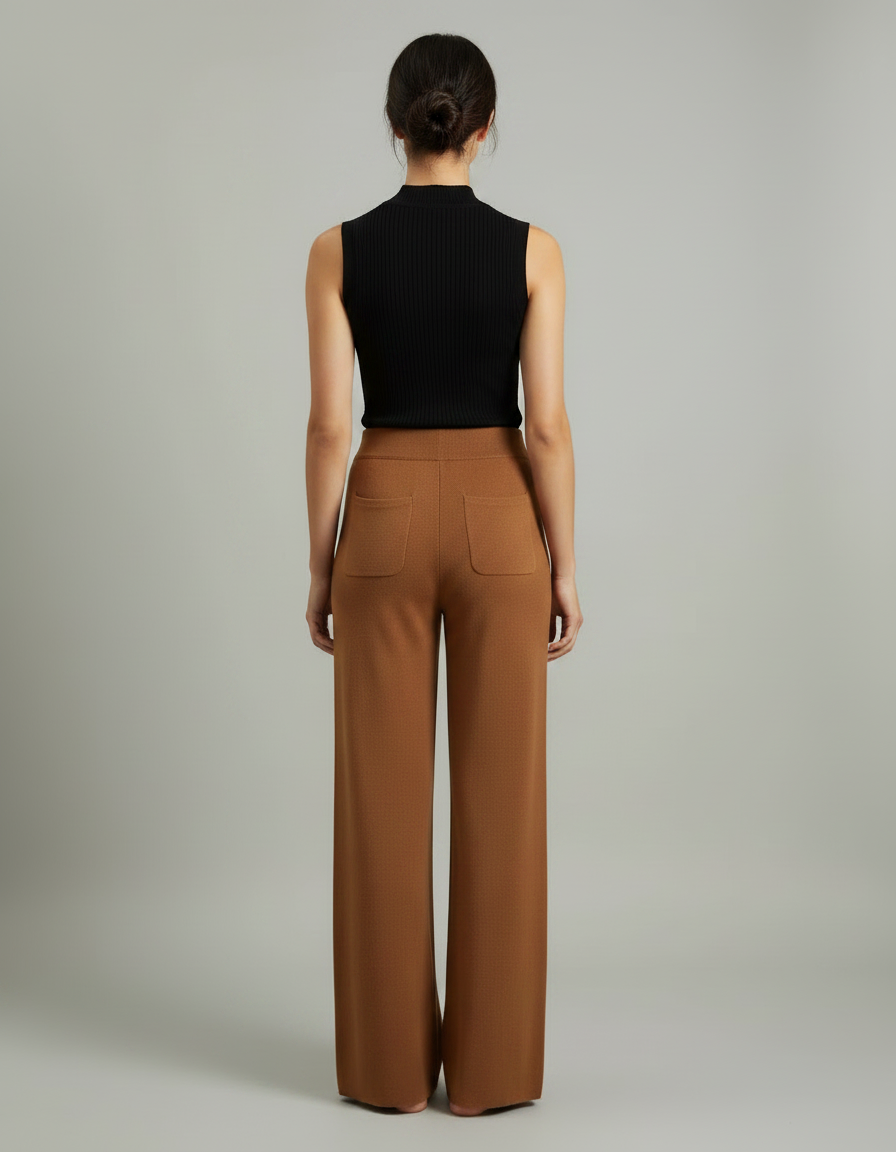 Pantalon Fluide Marron Ample Tricoté Confortable Élégant - Maille - vue 2