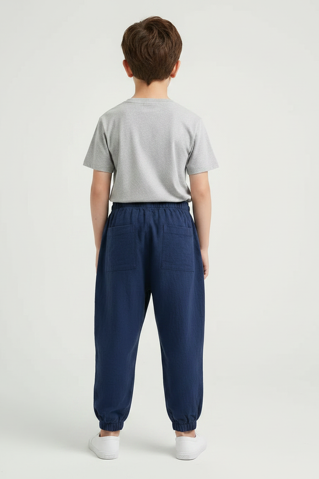Pantalon Fluide Bleu Marine Coton Lin Harem Enfant - vue 2