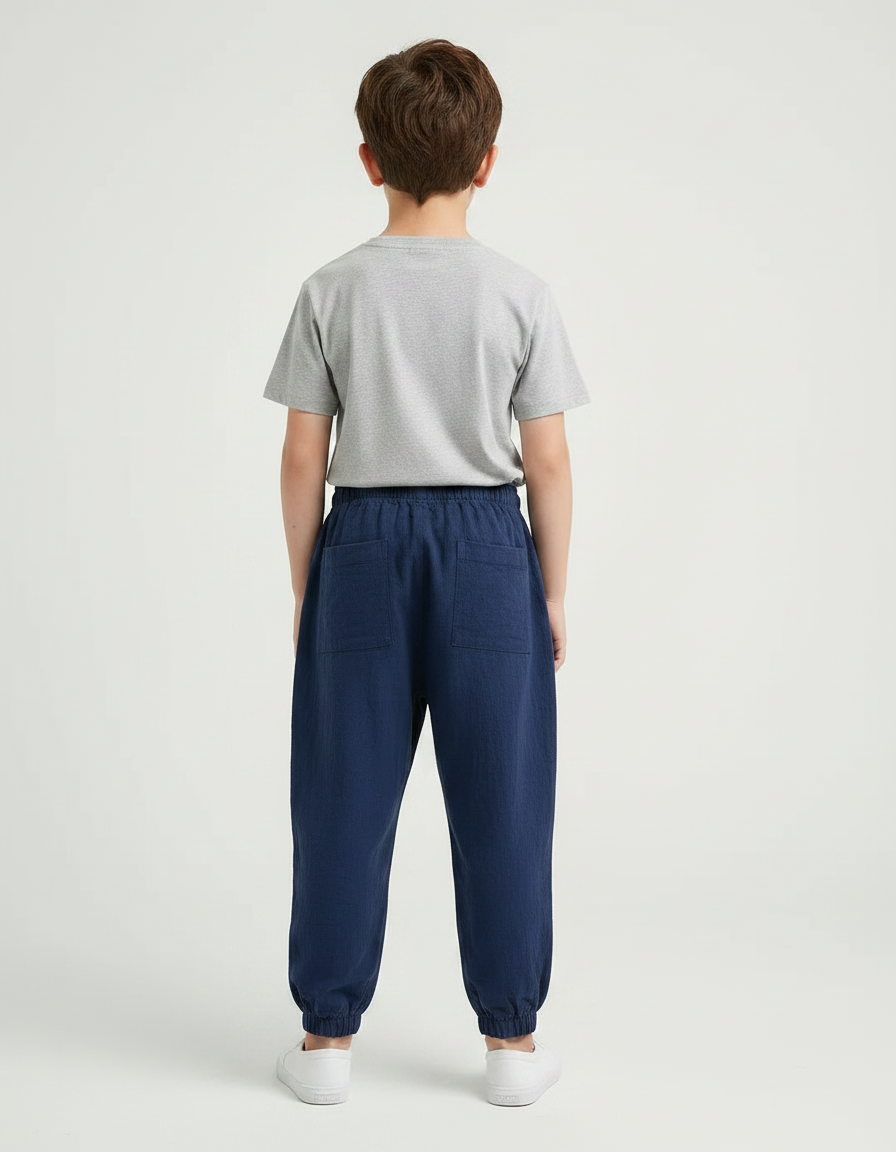Pantalon Fluide Bleu Marine Coton Lin Harem Enfant - vue 2